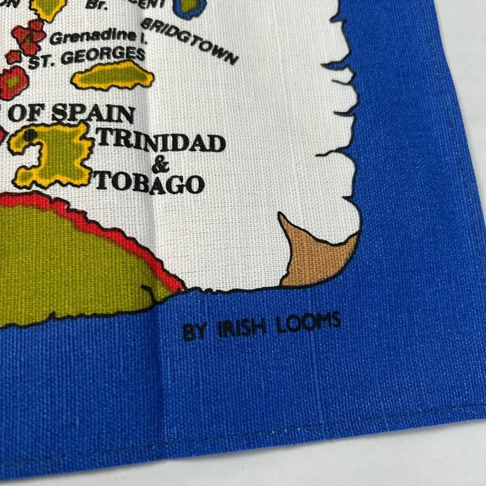 Irish Looms Linen The West Indies Map Tapestry Tea Towel - Blue and White